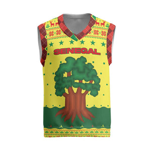 Senegal Christmas Knitted V-Neck Vest Baobab Tree and National Coat of Arms Motif - African Pride