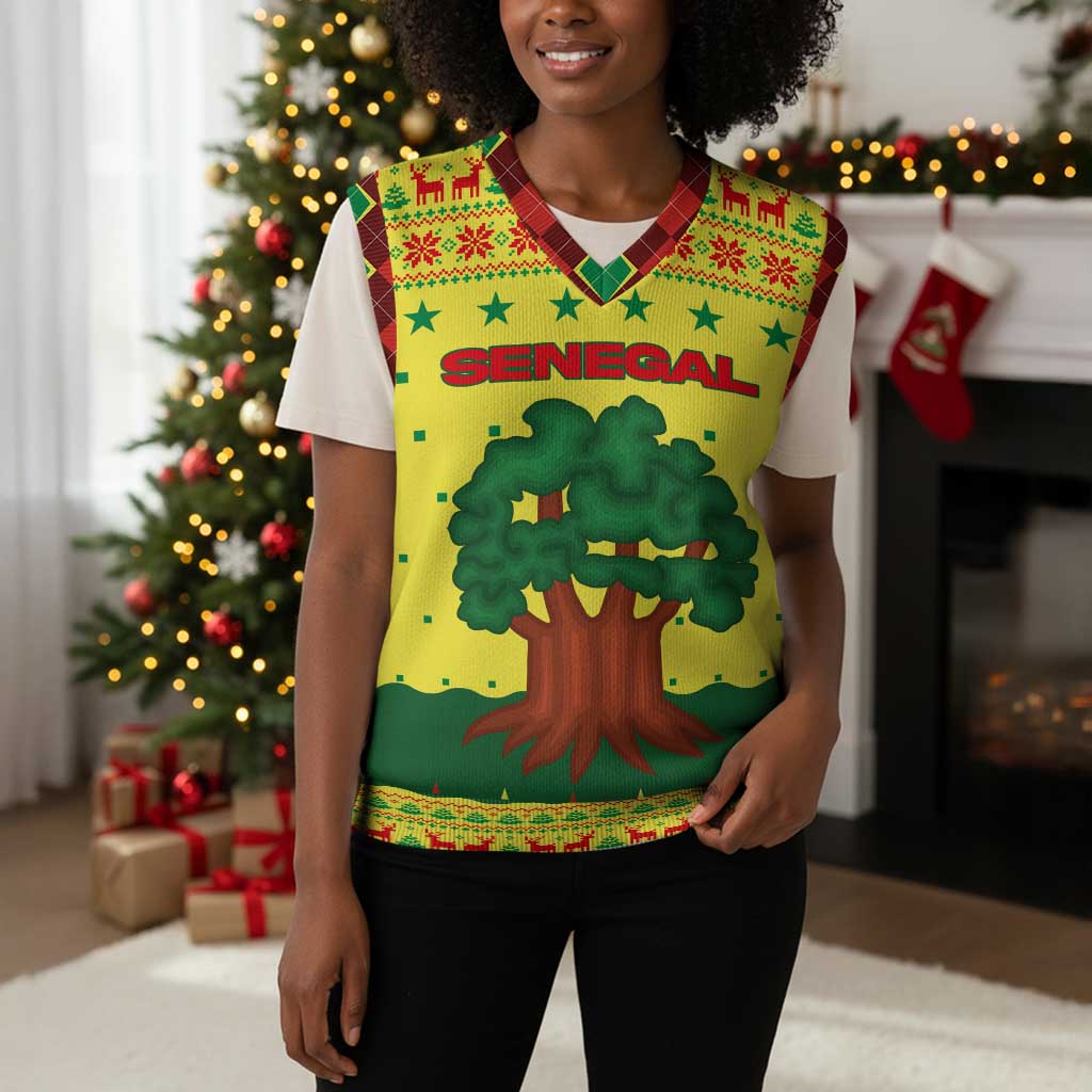 Senegal Christmas Knitted V-Neck Vest Baobab Tree and National Coat of Arms Motif - African Pride