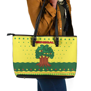 Senegal Christmas Leather Tote Bag Baobab Tree and National Coat of Arms Motif - African Pride