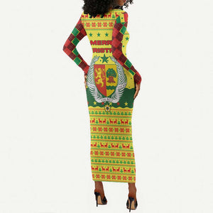 Senegal Christmas Long Sleeve Bodycon Dress Baobab Tree and National Coat of Arms Motif - African Pride