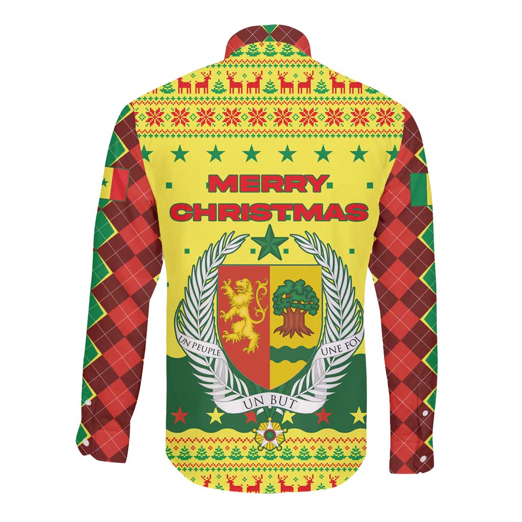 Senegal Christmas Long Sleeve Button Shirt Baobab Tree and National Coat of Arms Motif - African Pride
