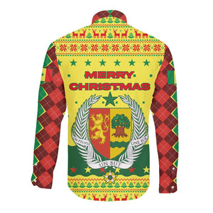 Senegal Christmas Long Sleeve Button Shirt Baobab Tree and National Coat of Arms Motif - African Pride