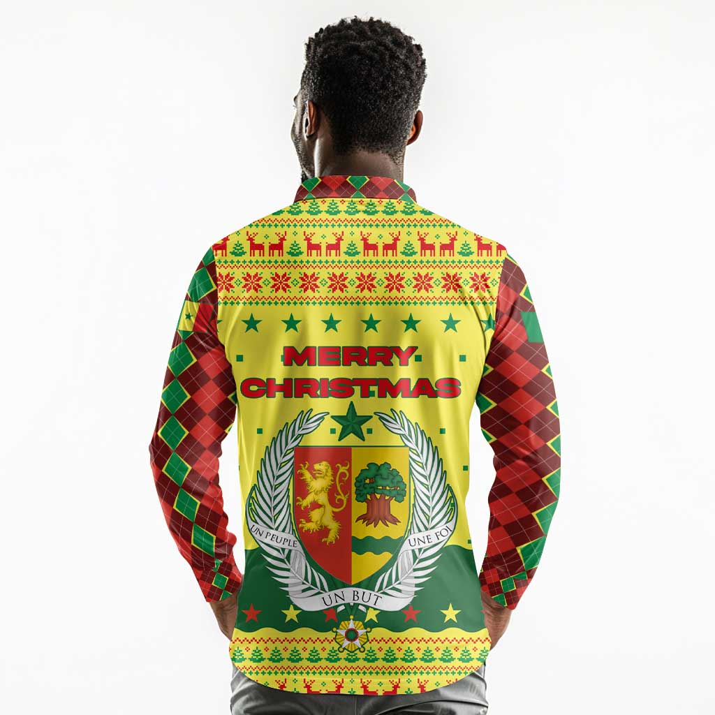 Senegal Christmas Long Sleeve Polo Shirt Baobab Tree and National Coat of Arms Motif - African Pride