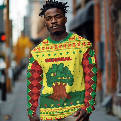 Senegal Christmas Long Sleeve Shirt Baobab Tree and National Coat of Arms Motif - African Pride