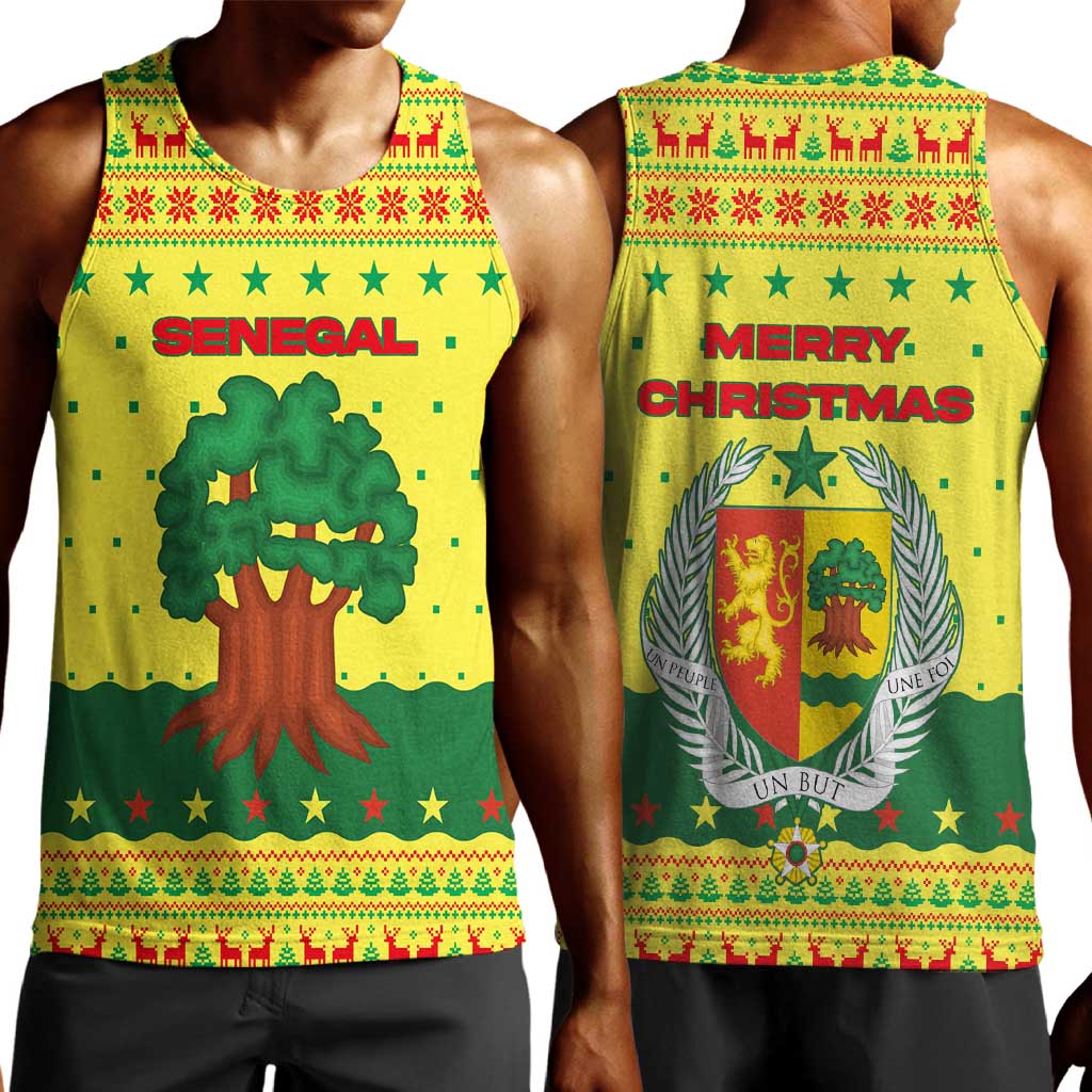 Senegal Christmas Men Tank Top Baobab Tree and National Coat of Arms Motif - African Pride