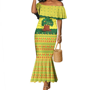 Senegal Christmas Mermaid Dress Baobab Tree and National Coat of Arms Motif - African Pride