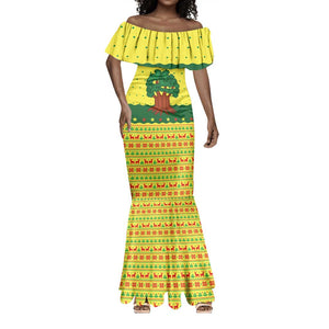 Senegal Christmas Mermaid Dress Baobab Tree and National Coat of Arms Motif - African Pride