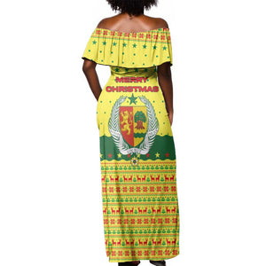 Senegal Christmas Off Shoulder Maxi Dress Baobab Tree and National Coat of Arms Motif - African Pride
