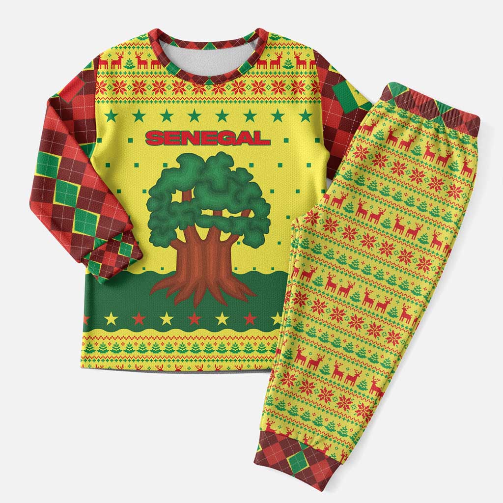 Senegal Christmas Pajama Set Baobab Tree and National Coat of Arms Motif - African Pride