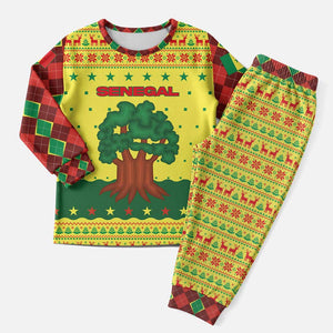 Senegal Christmas Pajama Set Baobab Tree and National Coat of Arms Motif - African Pride