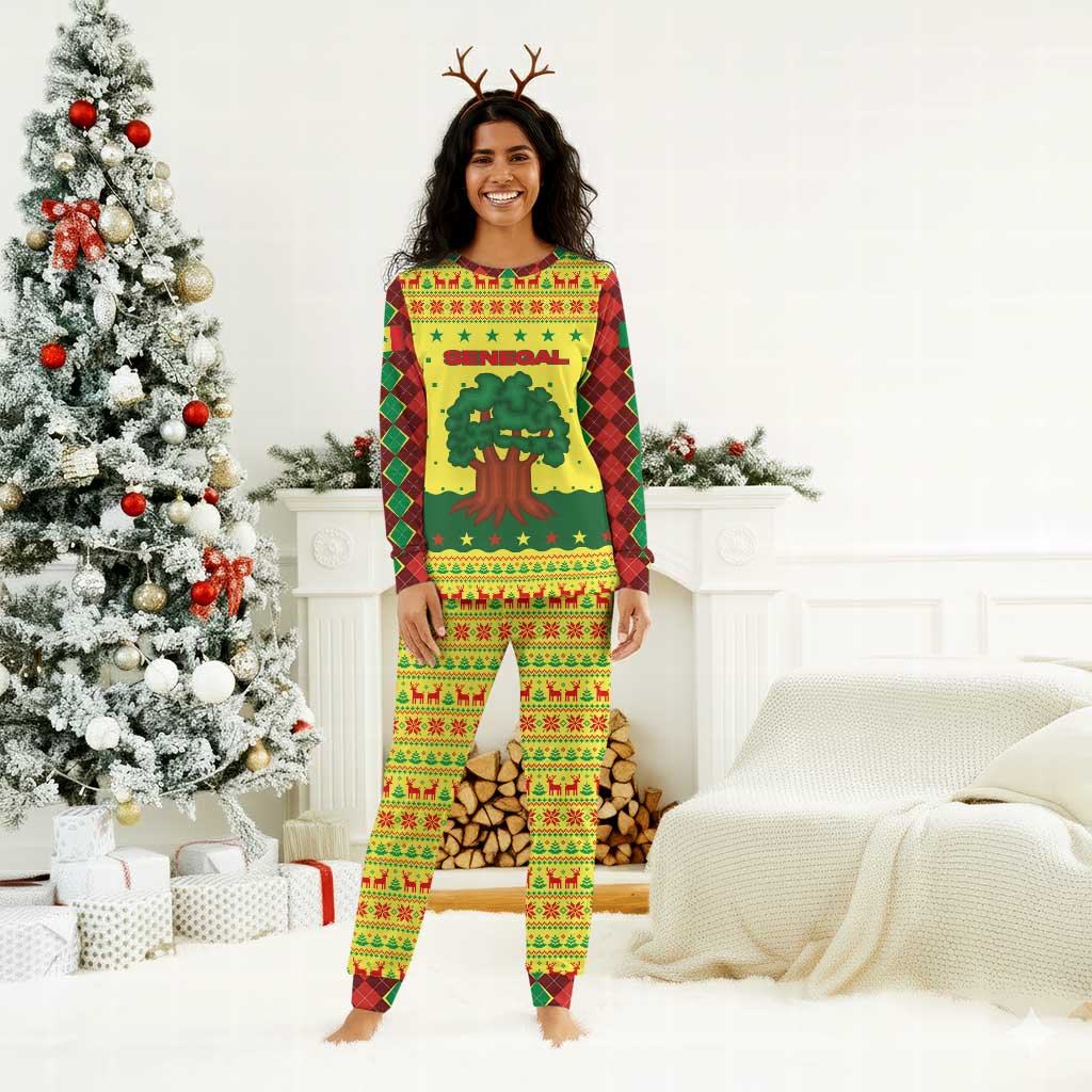 Senegal Christmas Pajama Set Baobab Tree and National Coat of Arms Motif - African Pride