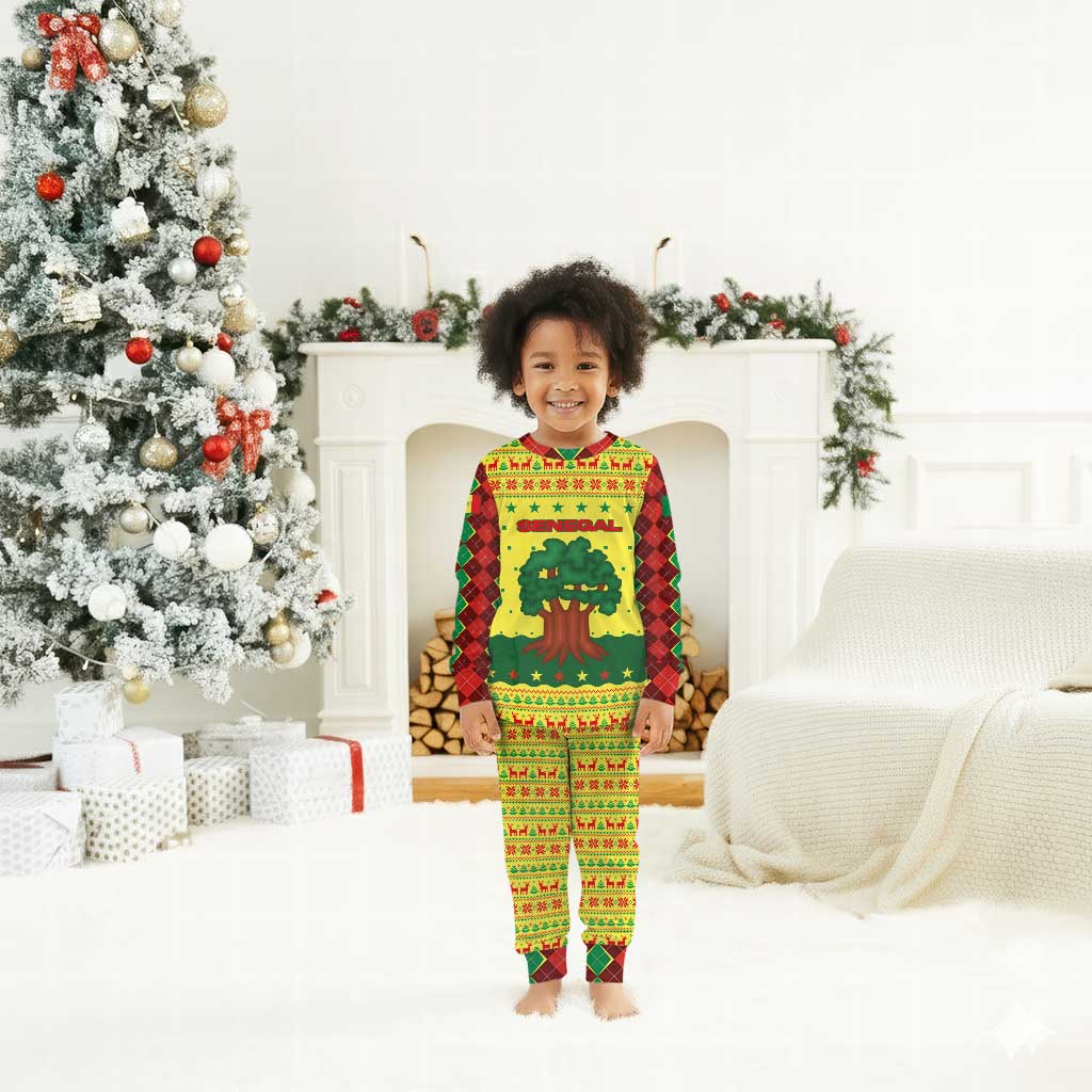 Senegal Christmas Pajama Set Baobab Tree and National Coat of Arms Motif - African Pride