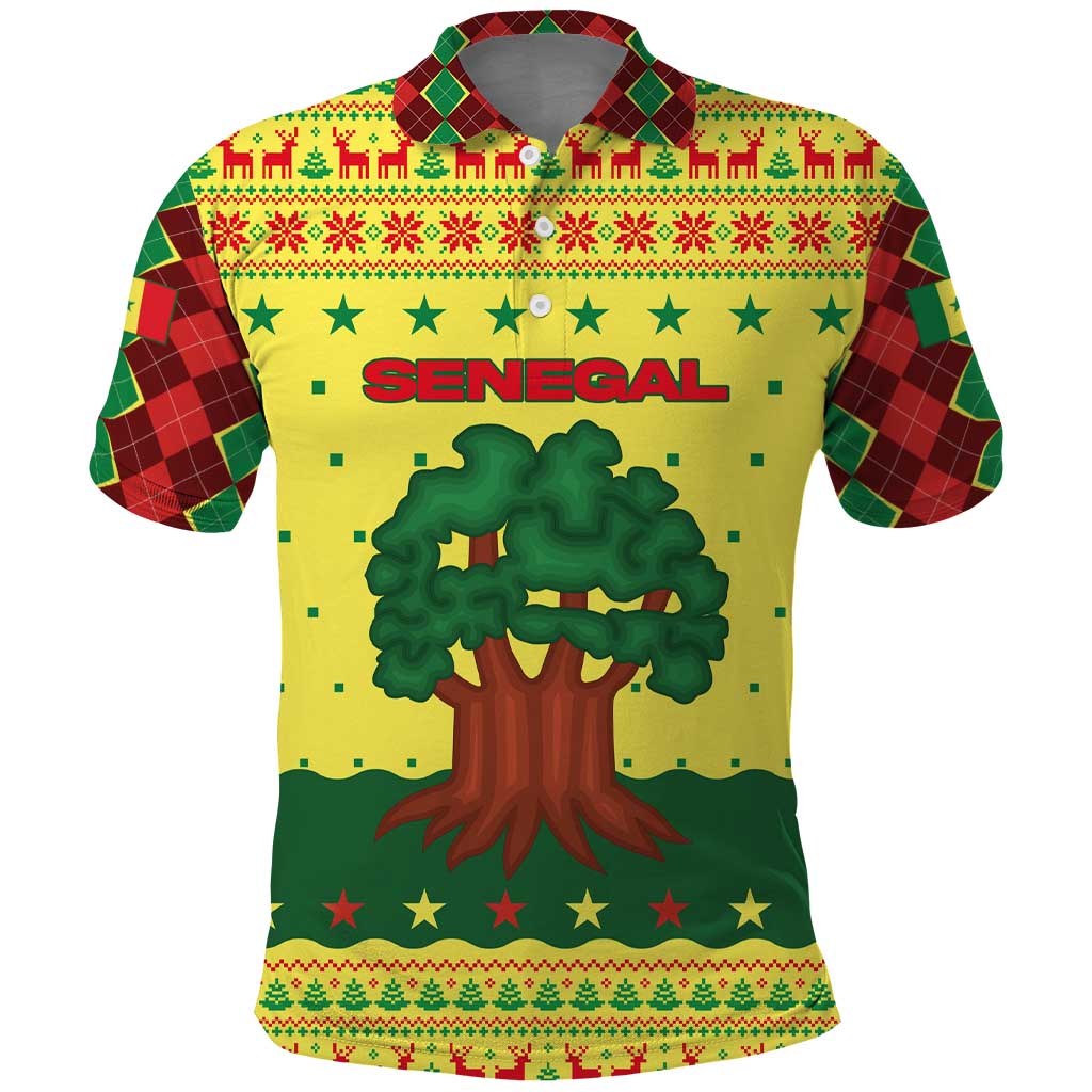 Senegal Christmas Polo Shirt Baobab Tree and National Coat of Arms Motif - African Pride