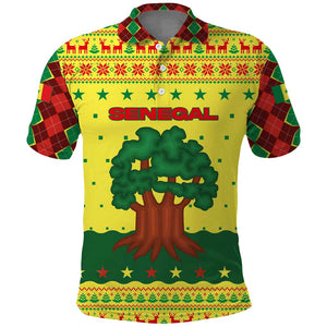 Senegal Christmas Polo Shirt Baobab Tree and National Coat of Arms Motif - African Pride