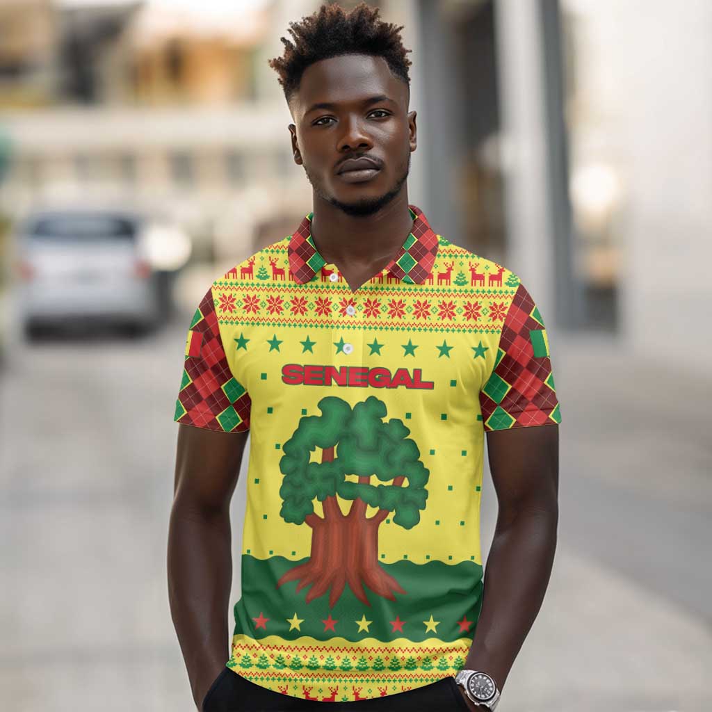 Senegal Christmas Polo Shirt Baobab Tree and National Coat of Arms Motif - African Pride