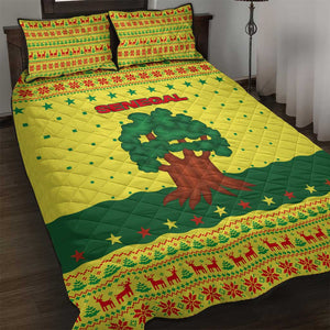 Senegal Christmas Quilt Bed Set Baobab Tree and National Coat of Arms Motif - African Pride