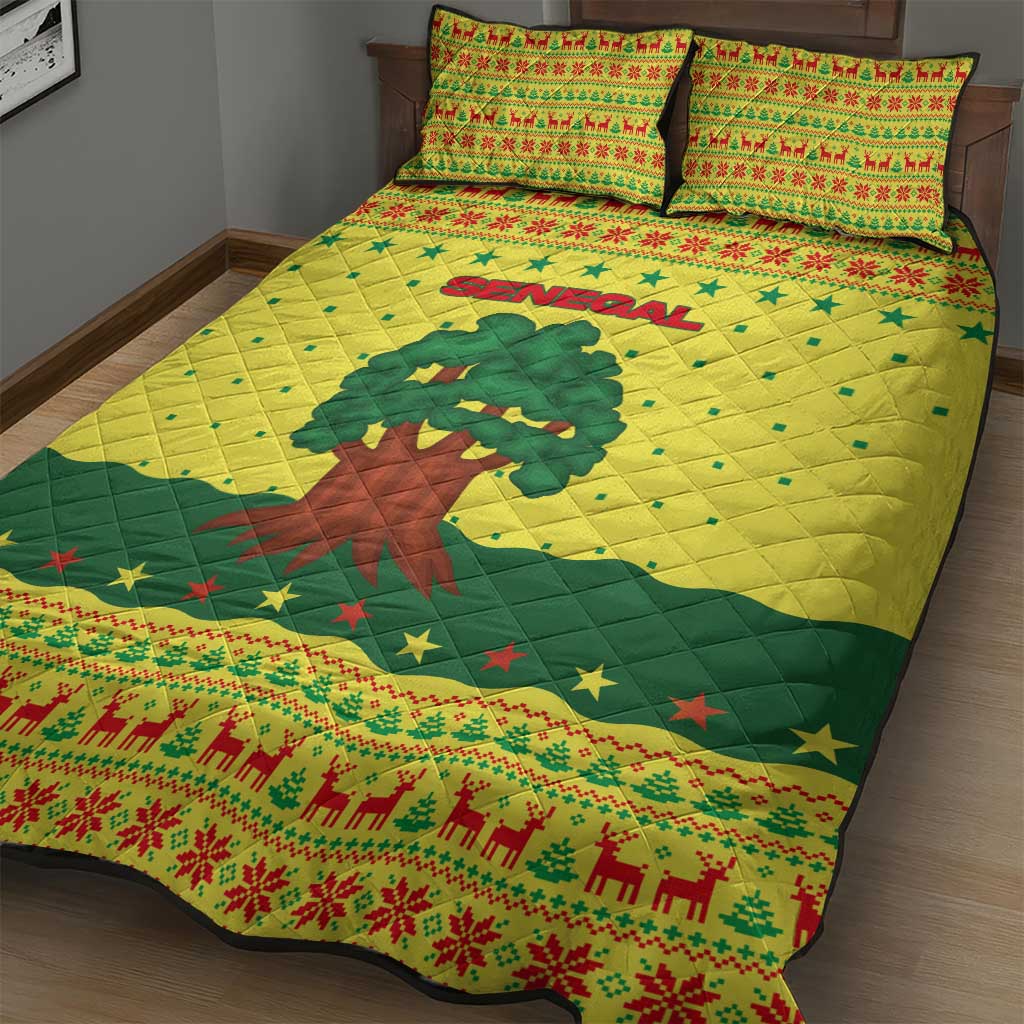 Senegal Christmas Quilt Bed Set Baobab Tree and National Coat of Arms Motif - African Pride