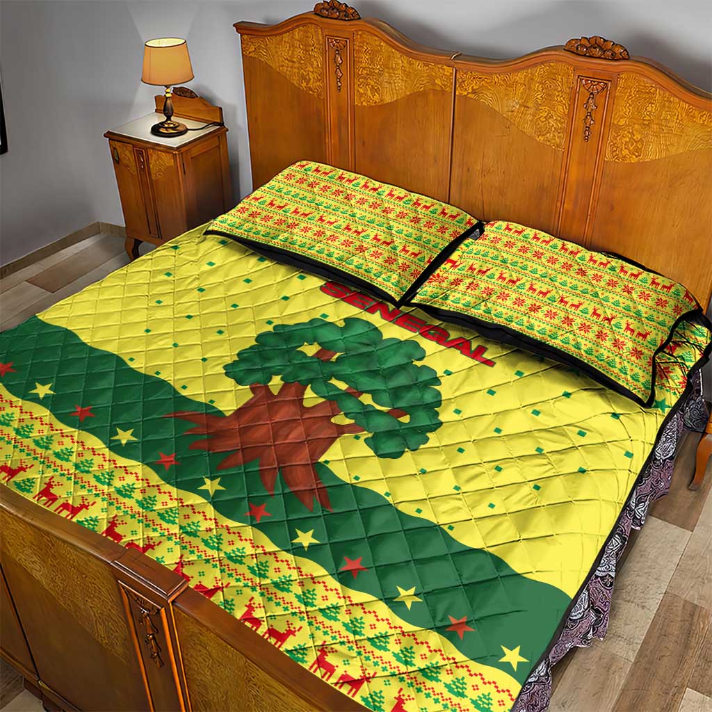Senegal Christmas Quilt Bed Set Baobab Tree and National Coat of Arms Motif - African Pride