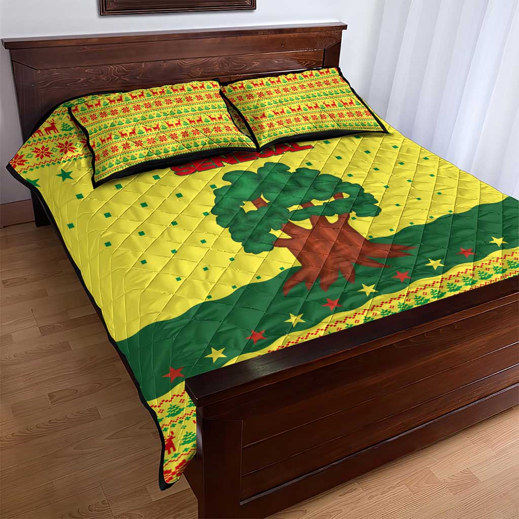 Senegal Christmas Quilt Bed Set Baobab Tree and National Coat of Arms Motif - African Pride