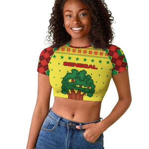 Senegal Christmas Raglan Cropped T shirt Baobab Tree and National Coat of Arms Motif - African Pride