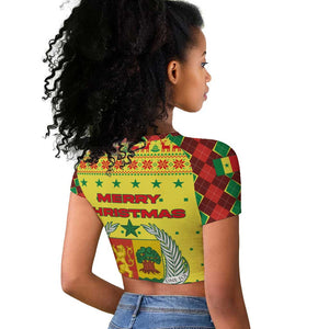 Senegal Christmas Raglan Cropped T shirt Baobab Tree and National Coat of Arms Motif - African Pride