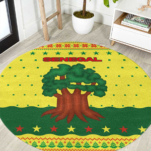 Senegal Christmas Round Carpet Baobab Tree and National Coat of Arms Motif - African Pride
