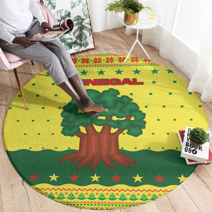 Senegal Christmas Round Carpet Baobab Tree and National Coat of Arms Motif - African Pride