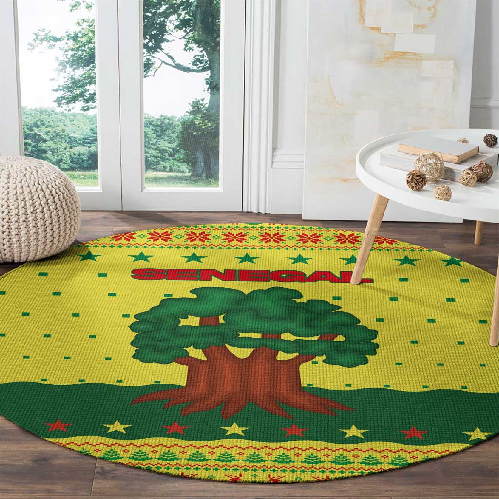 Senegal Christmas Round Carpet Baobab Tree and National Coat of Arms Motif - African Pride