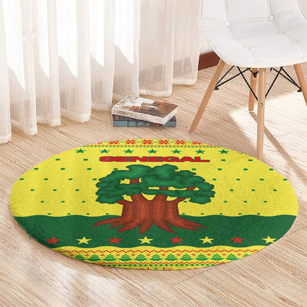 Senegal Christmas Round Carpet Baobab Tree and National Coat of Arms Motif - African Pride
