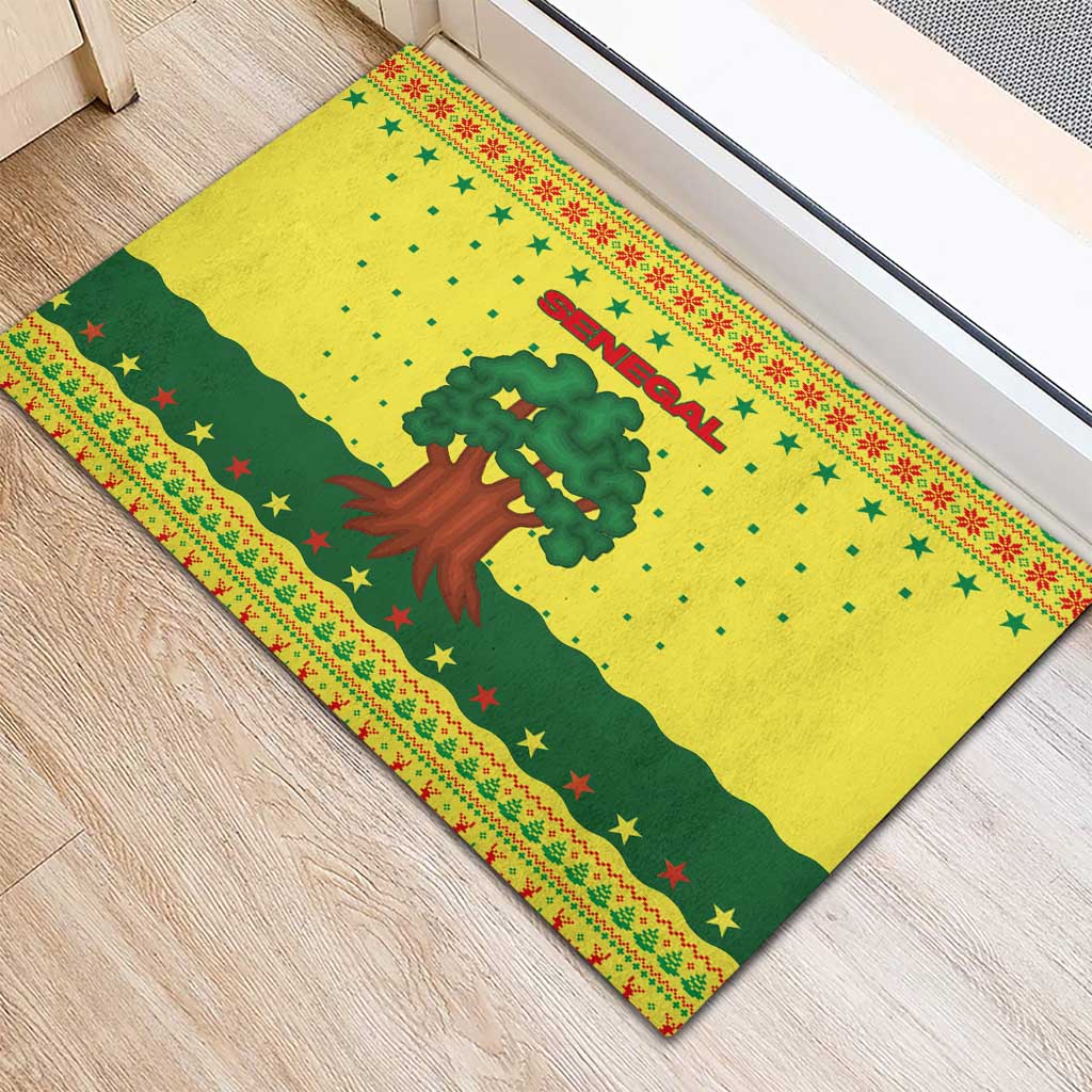 Senegal Christmas Rubber Doormat Baobab Tree and National Coat of Arms Motif - African Pride