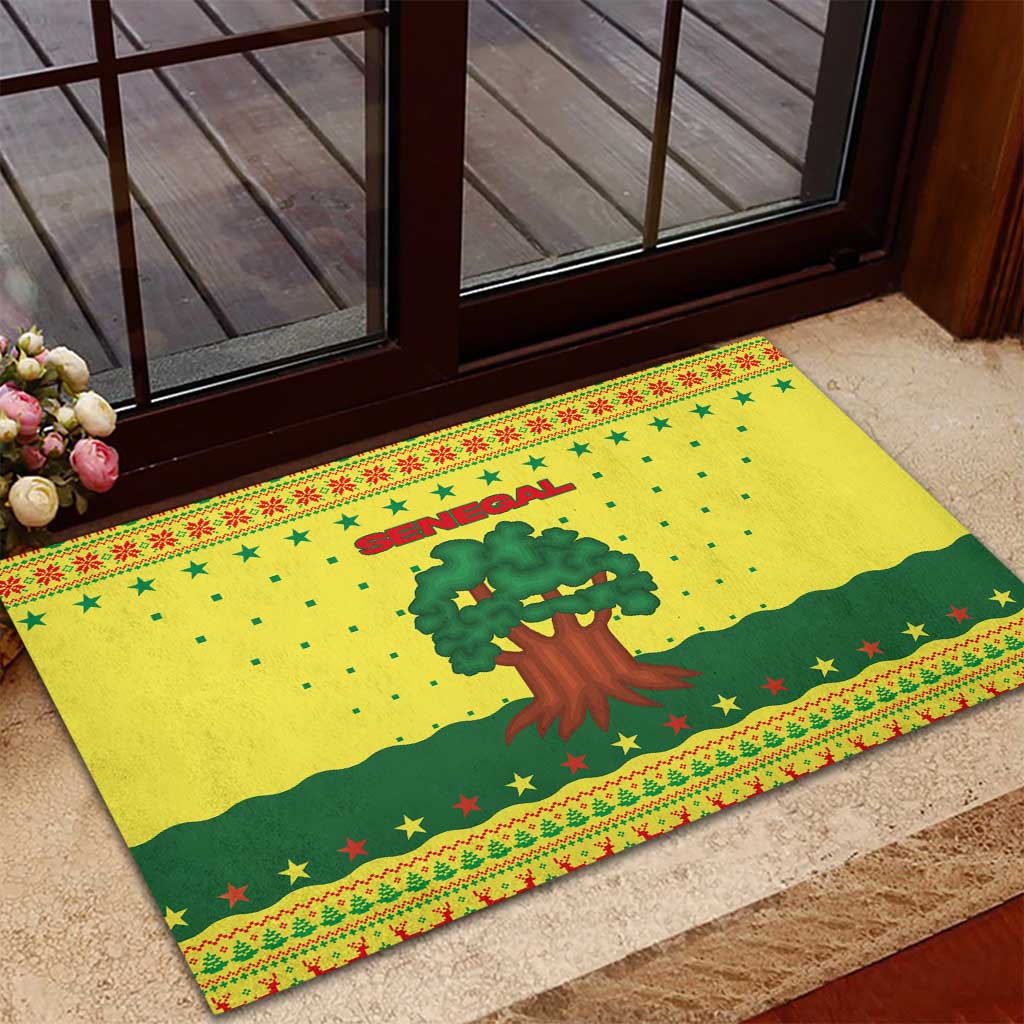 Senegal Christmas Rubber Doormat Baobab Tree and National Coat of Arms Motif - African Pride