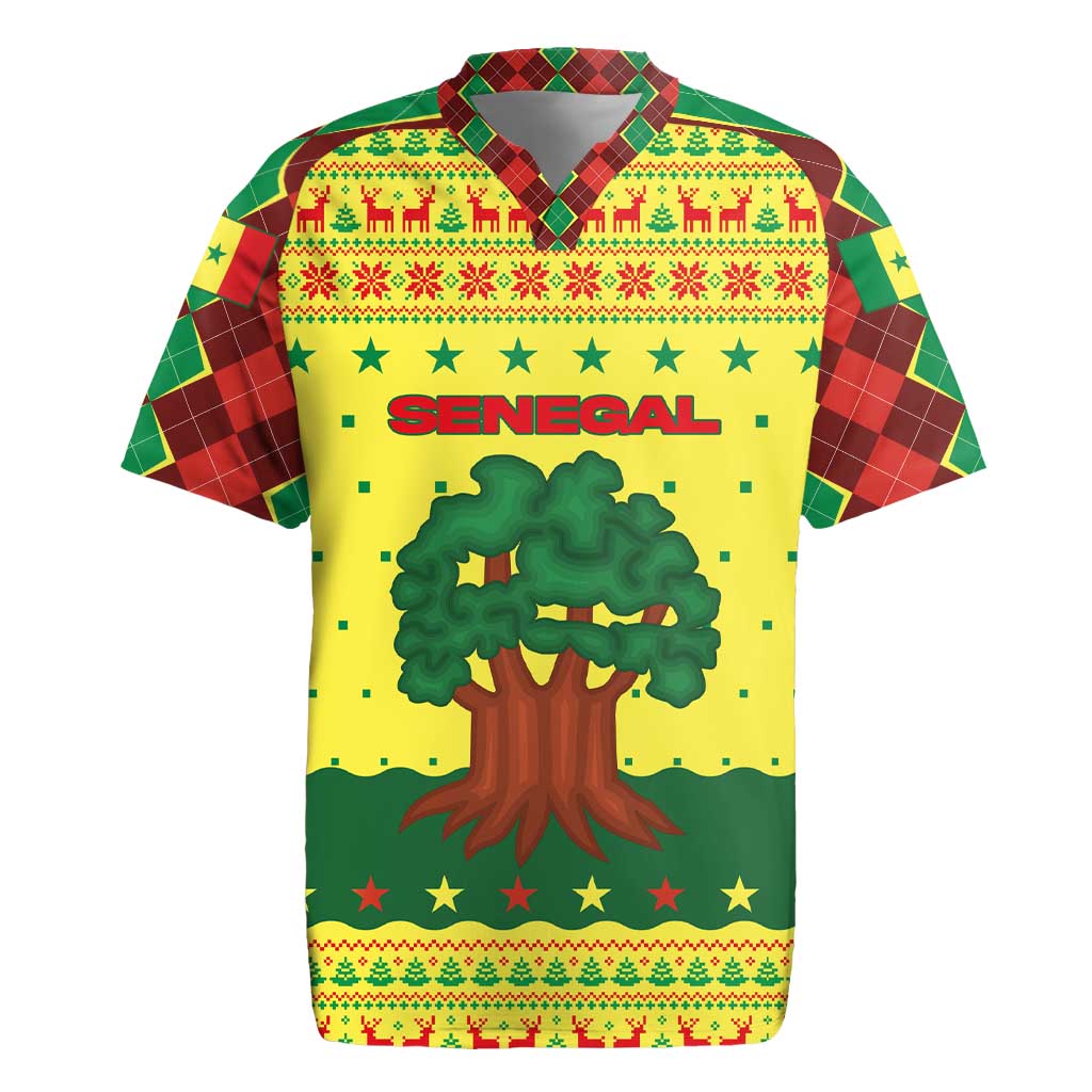 Senegal Christmas Rugby Jersey Baobab Tree and National Coat of Arms Motif - African Pride