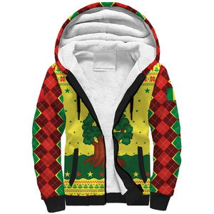 Senegal Christmas Sherpa Hoodie Baobab Tree and National Coat of Arms Motif - African Pride