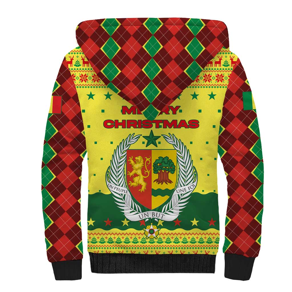 Senegal Christmas Sherpa Hoodie Baobab Tree and National Coat of Arms Motif - African Pride