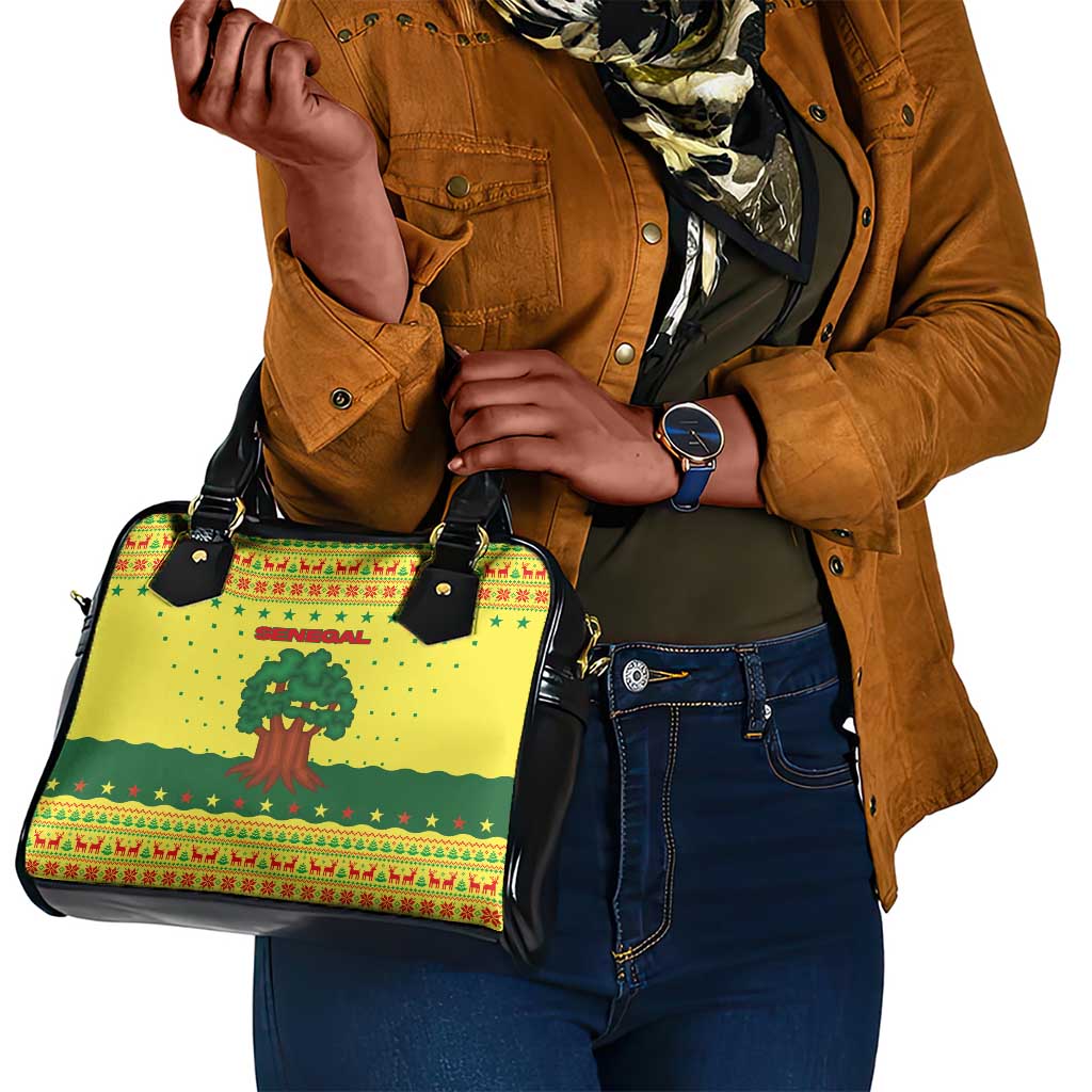 Senegal Christmas Shoulder Handbag Baobab Tree and National Coat of Arms Motif - African Pride