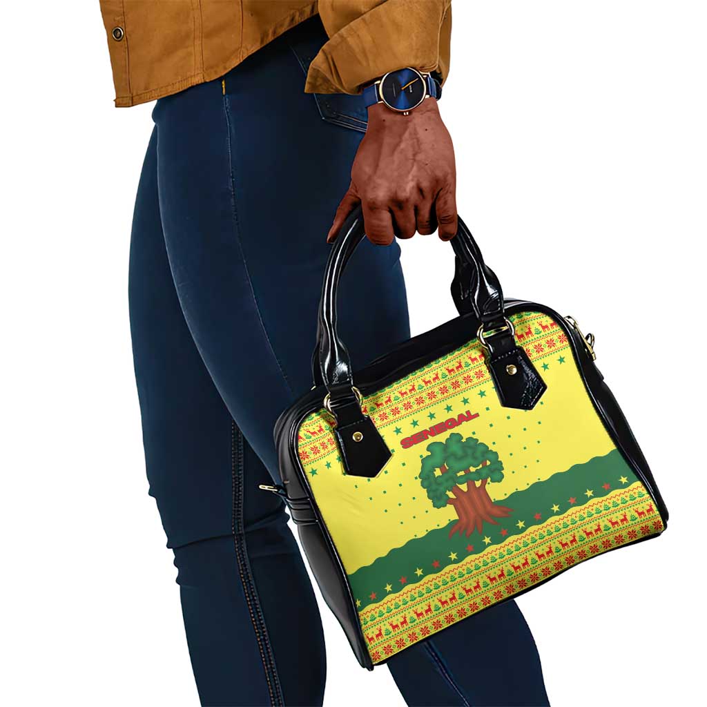 Senegal Christmas Shoulder Handbag Baobab Tree and National Coat of Arms Motif - African Pride