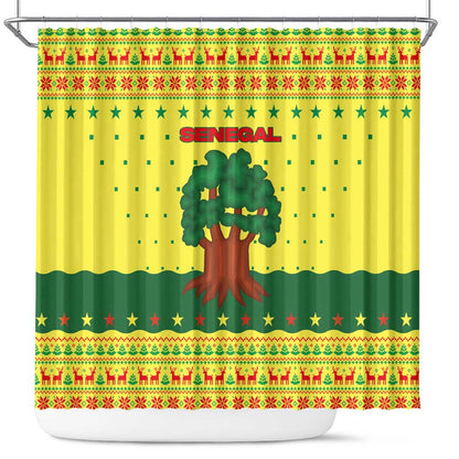Senegal Christmas Shower Curtain Baobab Tree and National Coat of Arms Motif - African Pride