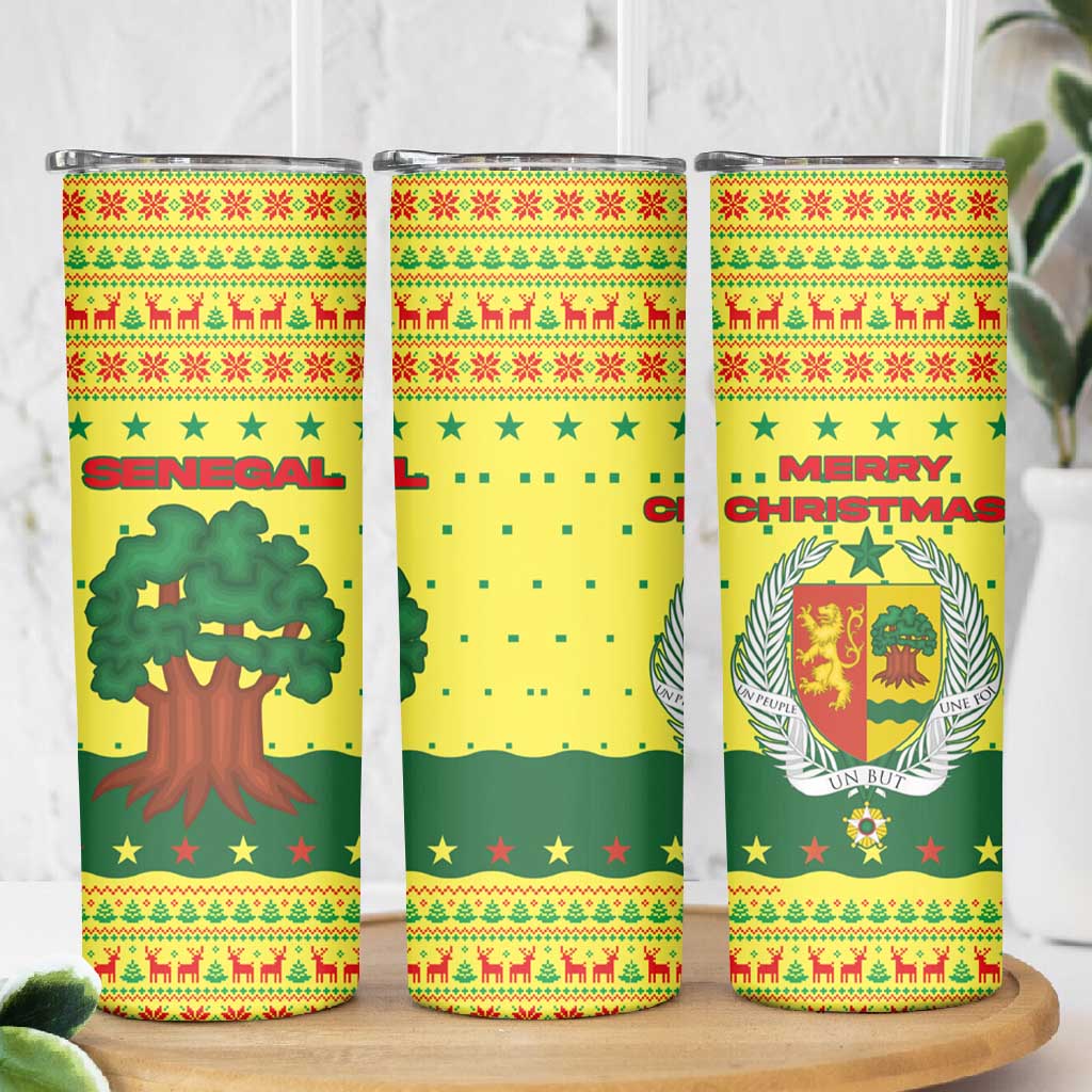 Senegal Christmas Skinny Tumbler Baobab Tree and National Coat of Arms Motif - African Pride