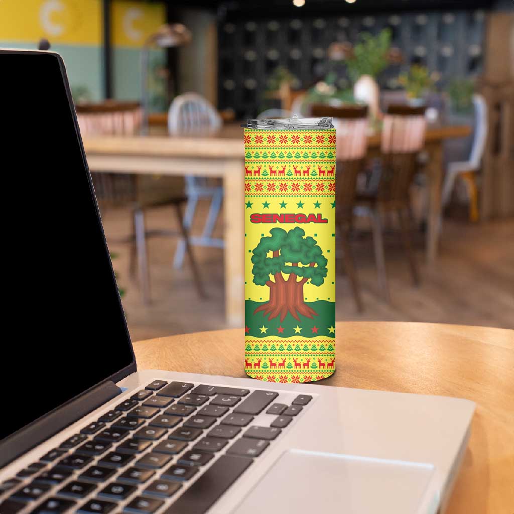 Senegal Christmas Skinny Tumbler Baobab Tree and National Coat of Arms Motif - African Pride
