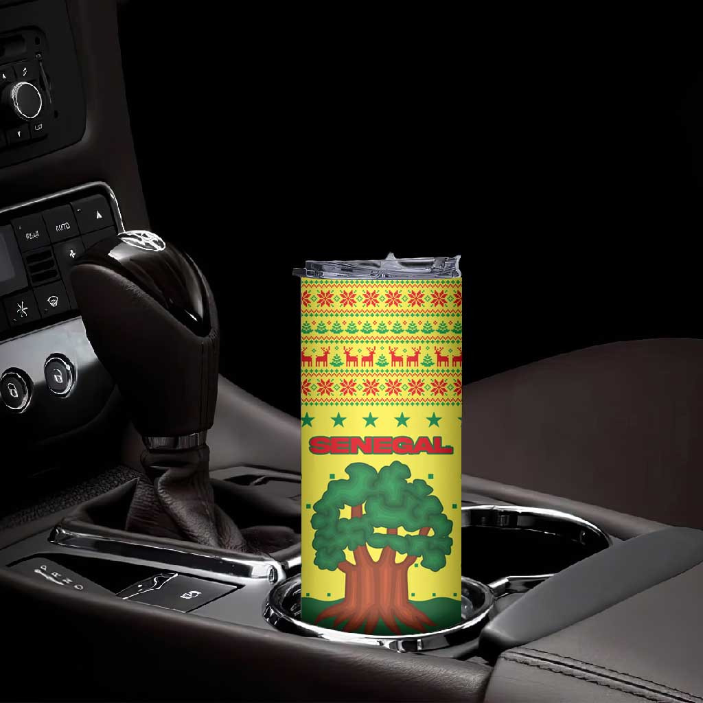 Senegal Christmas Skinny Tumbler Baobab Tree and National Coat of Arms Motif - African Pride