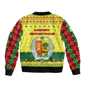 Senegal Christmas Sleeve Zip Bomber Jacket Baobab Tree and National Coat of Arms Motif - African Pride