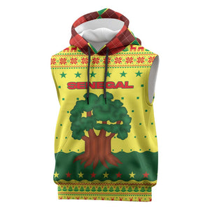 Senegal Christmas Sleeveless Hoodie Baobab Tree and National Coat of Arms Motif - African Pride