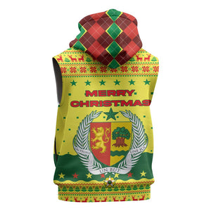Senegal Christmas Sleeveless Hoodie Baobab Tree and National Coat of Arms Motif - African Pride
