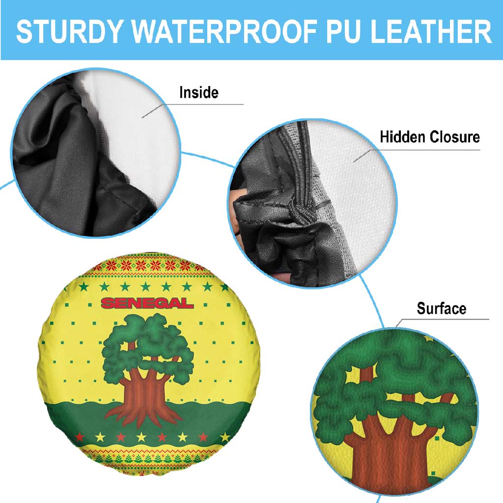 Senegal Christmas Spare Tire Cover Baobab Tree and National Coat of Arms Motif - African Pride