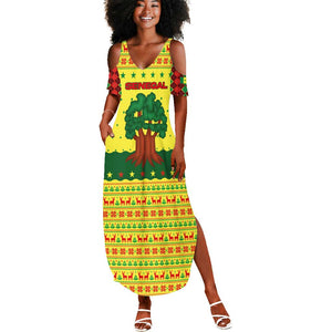 Senegal Christmas Summer Maxi Dress Baobab Tree and National Coat of Arms Motif - African Pride