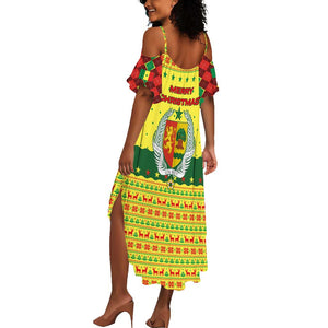 Senegal Christmas Summer Maxi Dress Baobab Tree and National Coat of Arms Motif - African Pride