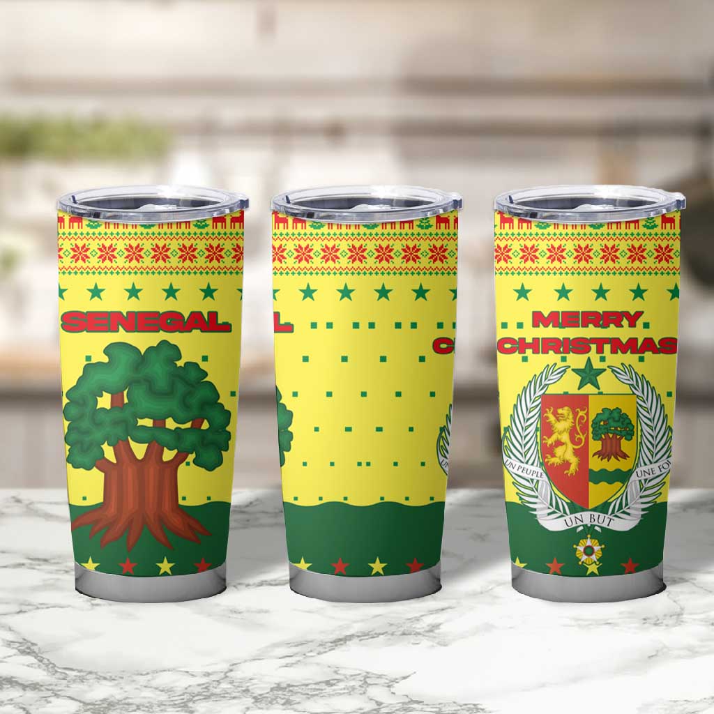 Senegal Christmas Tumbler Cup Baobab Tree and National Coat of Arms Motif - African Pride