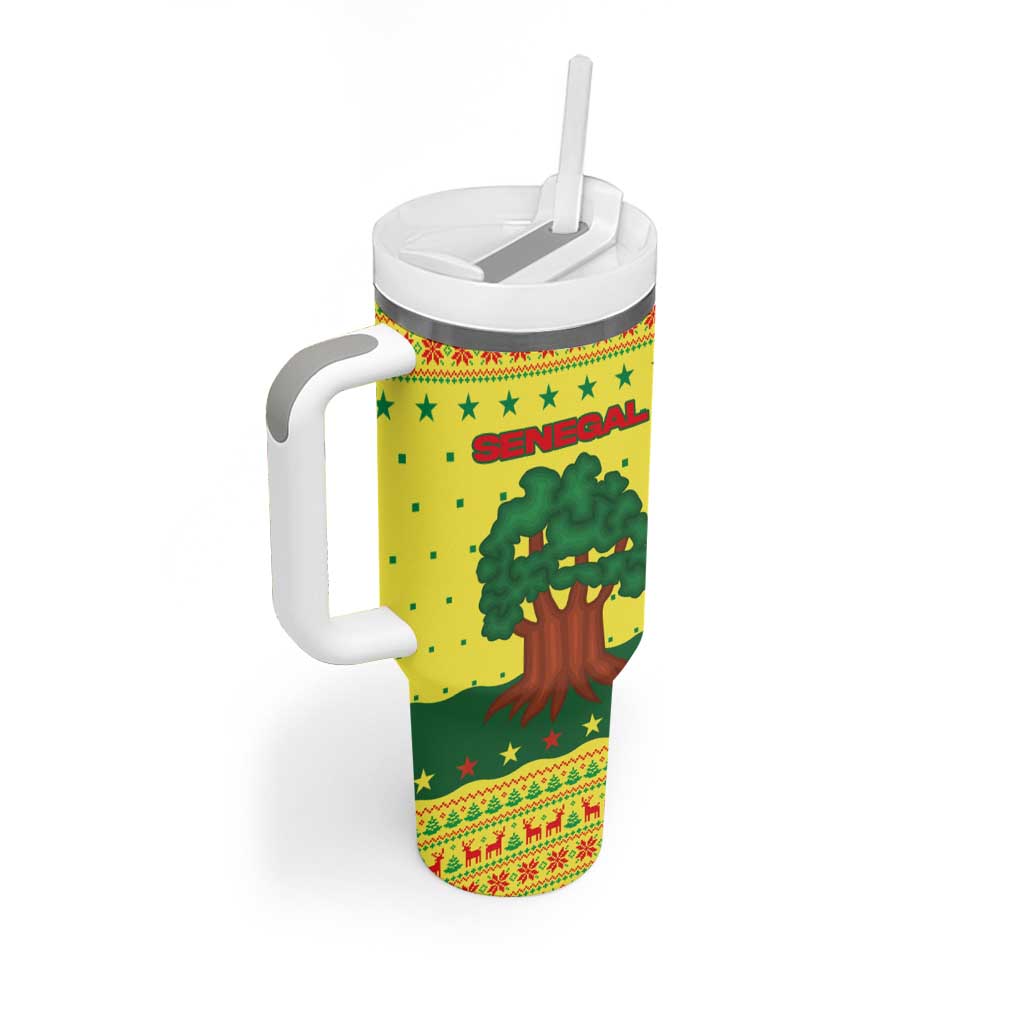 Senegal Christmas Tumbler With Handle Baobab Tree and National Coat of Arms Motif - African Pride