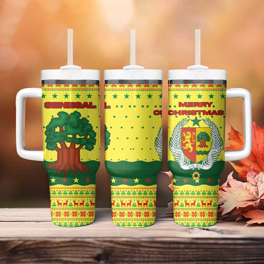 Senegal Christmas Tumbler With Handle Baobab Tree and National Coat of Arms Motif - African Pride