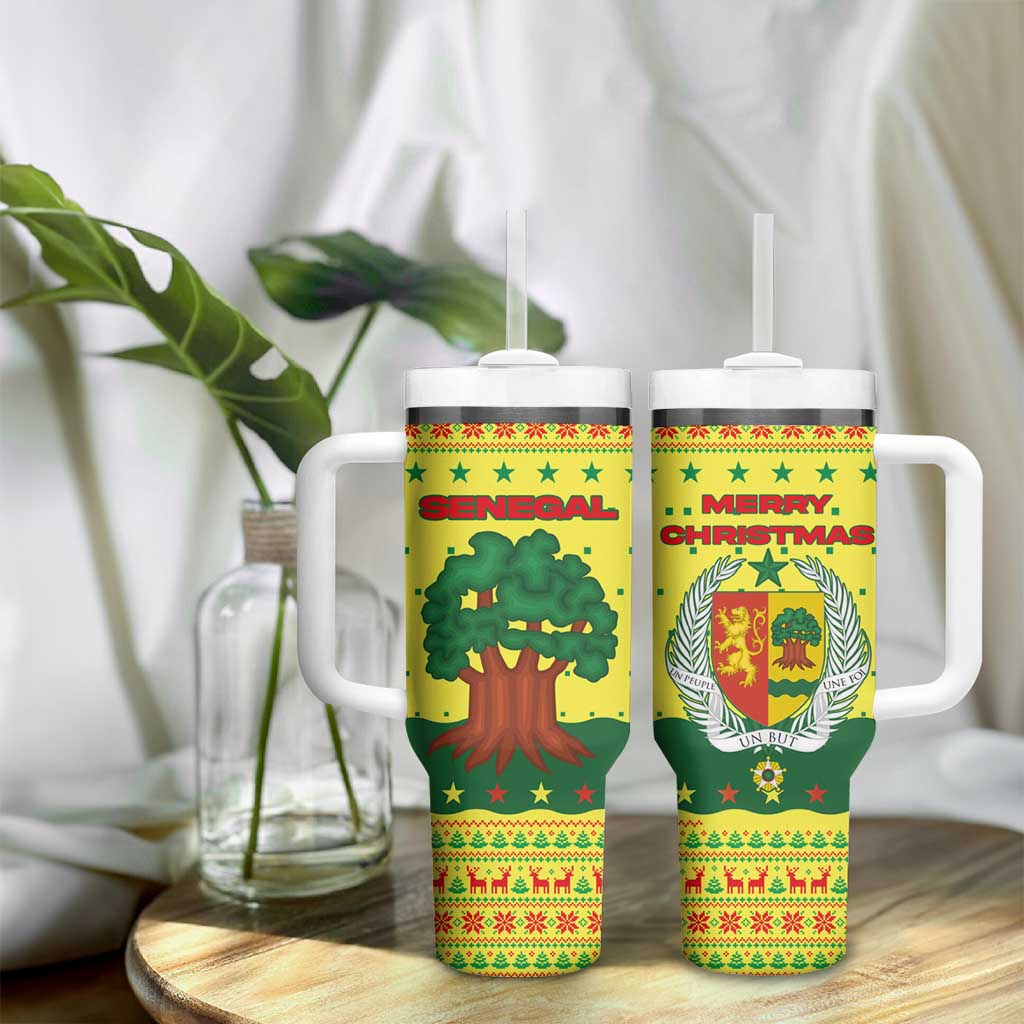 Senegal Christmas Tumbler With Handle Baobab Tree and National Coat of Arms Motif - African Pride